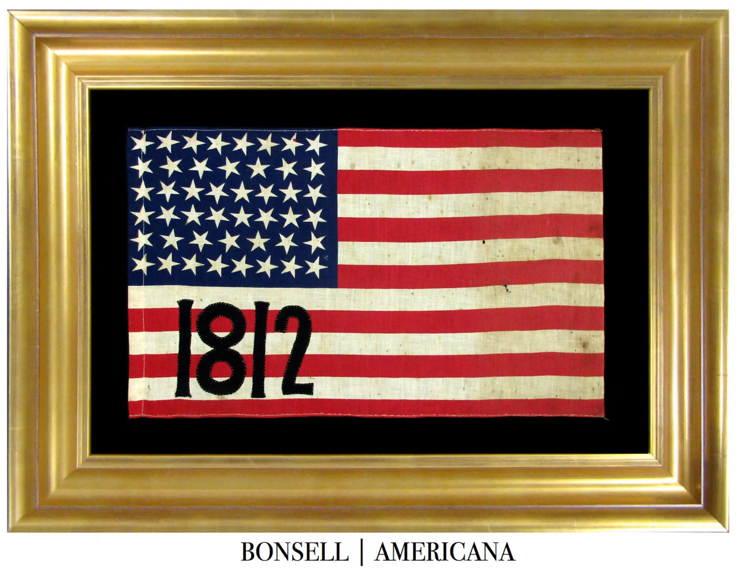 46 Star Antique US Flag with a Handsewn 1812 Overprint | Made to